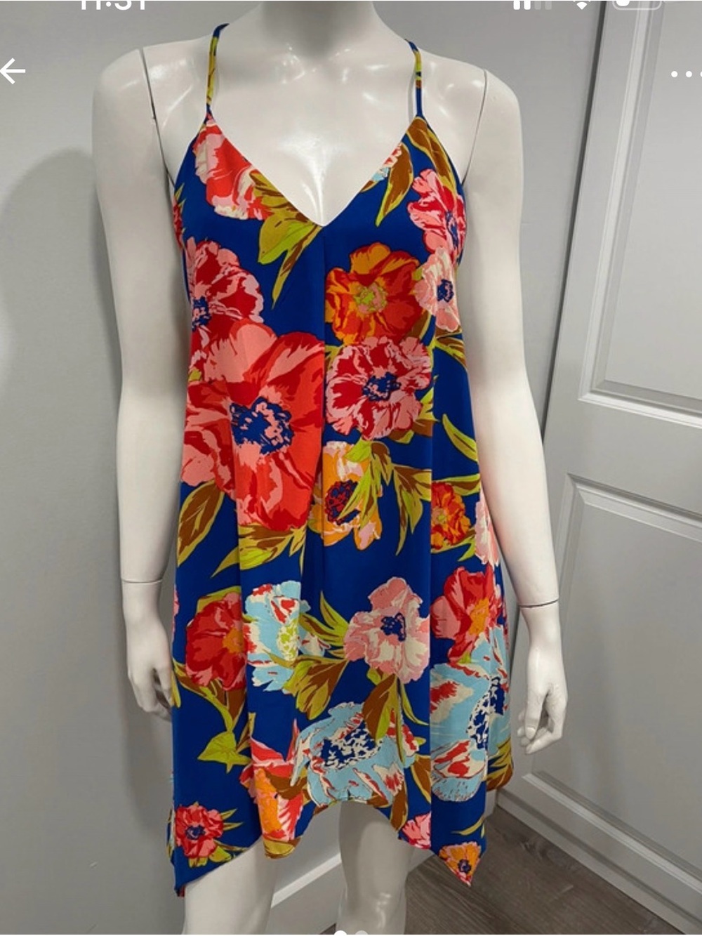 Giani Bernini Royal Blue Floral Spaghetti Strap Mini Dress
